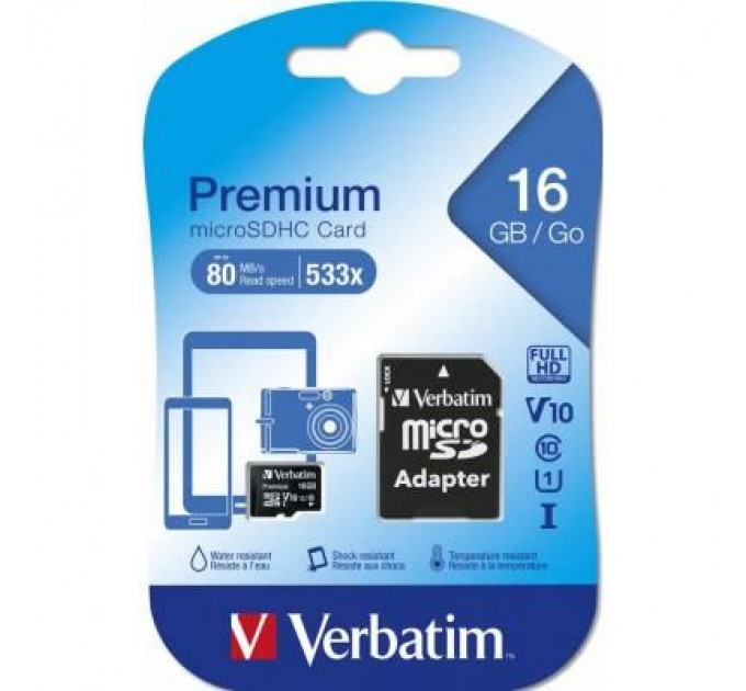 Verbatim Карта пам'яті Verbatim 16GB microSDHC class 10 (MDAVR-10/G)
