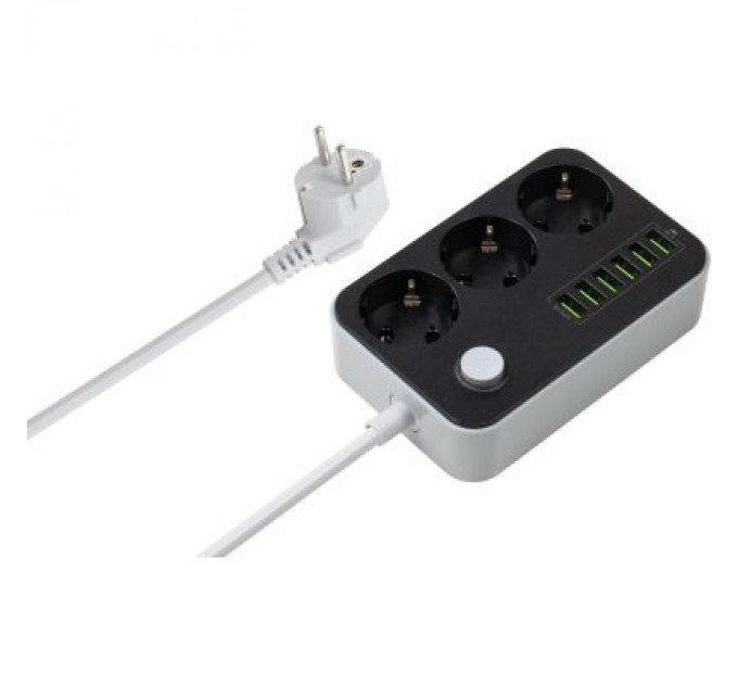 ColorWay Мережевий фільтр живлення ColorWay CW-CHЕ36B, 3 розетки/6USB Black 1.8M (CW-CHE36B)