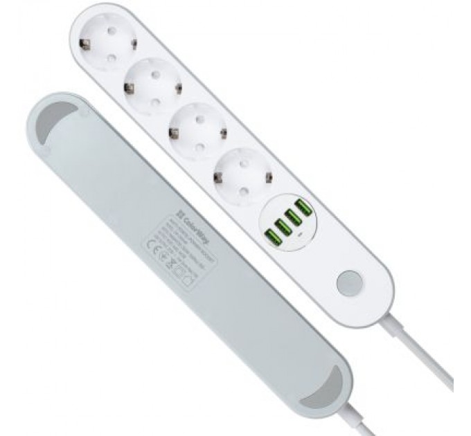 ColorWay Мережевий фільтр живлення ColorWay CW-CHE44W, 4 розетки/4USB White 2M (CW-CHE44W)