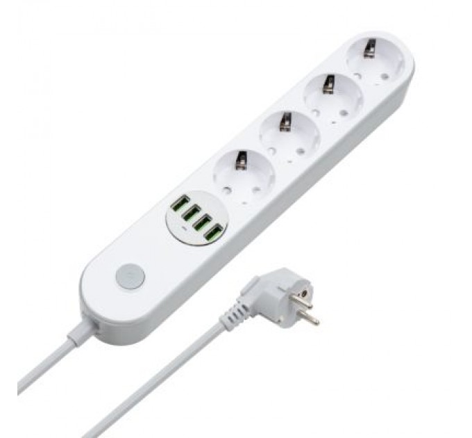 ColorWay Мережевий фільтр живлення ColorWay CW-CHE44W, 4 розетки/4USB White 2M (CW-CHE44W)