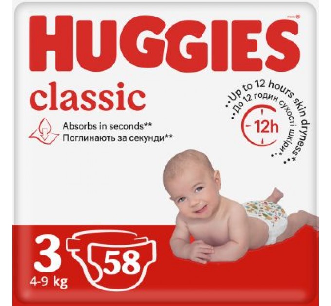 Huggies Підгузки Huggies Classic 3 (4-9 кг) Jumbo 58 шт (5029053543109)