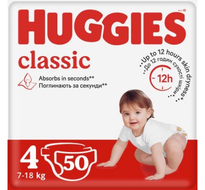 Підгузки Huggies Classic 4 (7-18 кг) Jumbo 50 шт (5029053543147)