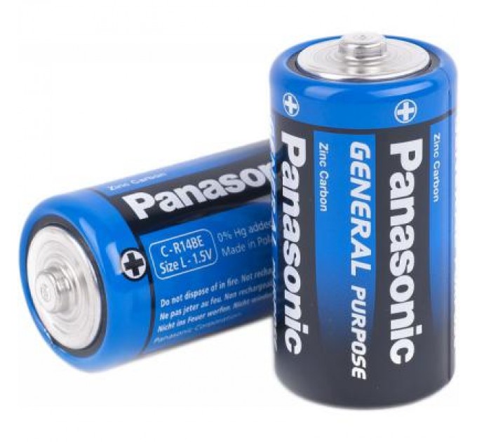 Panasonic Батарейка Panasonic C (R14) GENERAL PURPOSE TRAY ZINK-CARBON * 2 (R14BER/2P)