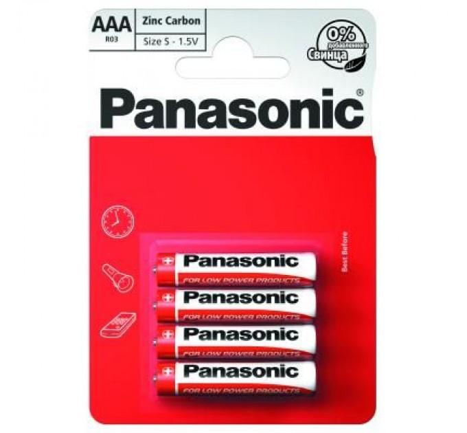 Panasonic Батарейка Panasonic AAA R03 RED ZINK * 4 (R03REL/4BP)