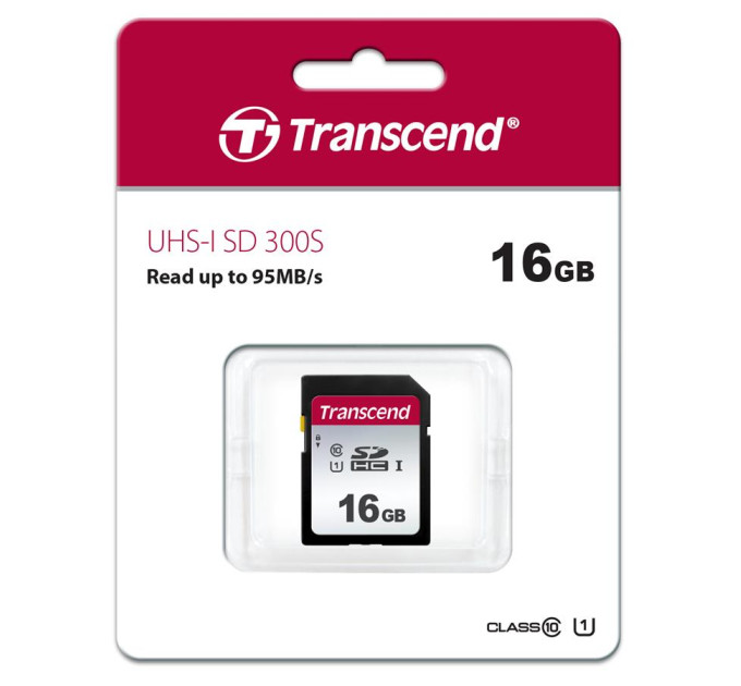 Transcend Карта пам'яті Transcend 16GB SDHC class 10 UHS-I U1 (TS16GSDC300S)