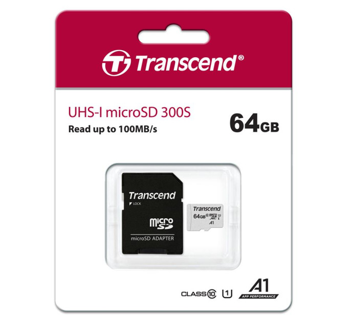 Transcend Карта пам'яті Transcend 64GB microSDXC class 10 UHS-I U1 (TS64GUSD300S-A)