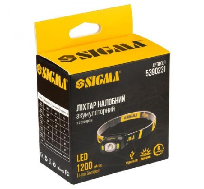 Sigma Ліхтар Sigma LED 300Лм 1200мАч із сенсором (5390231)