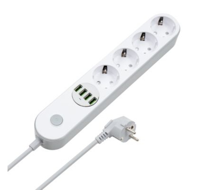 ColorWay Мережевий фільтр живлення ColorWay CW-CHE44W, 4 розетки/4USB White 2M (CW-CHE44W)