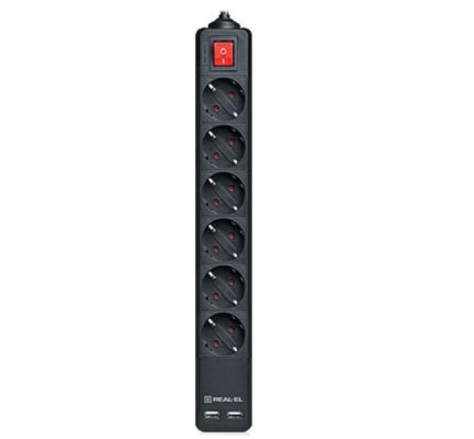 REAL-EL Мережевий фільтр живлення REAL-EL REAL-EL RS-6 PROTECT USB, 5m, black (EL122300018)