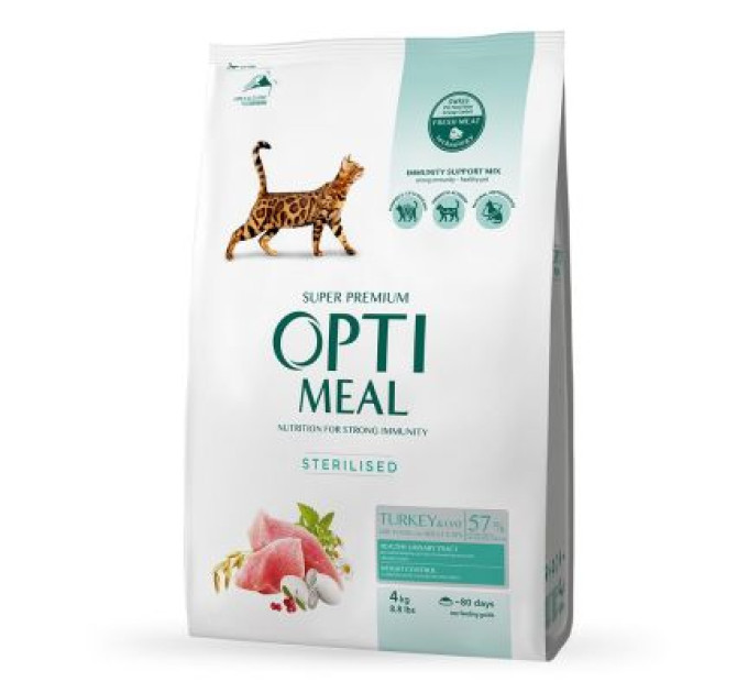 Optimeal Сухий корм для кішок Optimeal для стерилізованих/кастрованих індичка та овес 4 кг (B1840601)