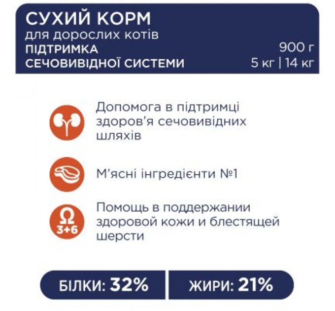Сухий корм для кішок Club 4 Paws Преміум. Підтримка здоров'я сечовидільної системи 14 кг (4820083909375)