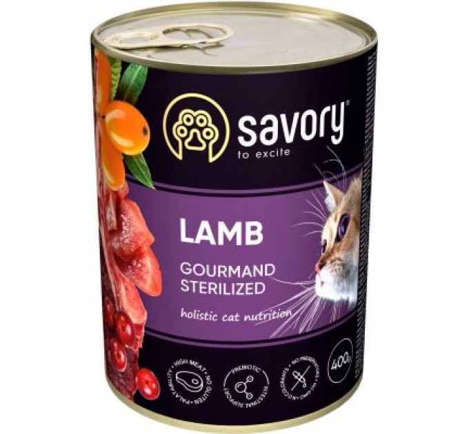 Savory Вологий корм для кішок Savory Cat Can Adult Sterilised ягня 400 г (4820232630730)