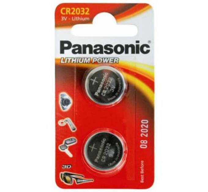 Panasonic Батарейка Panasonic CR 2032 Lithium * 2 (CR-2032EL/2B)