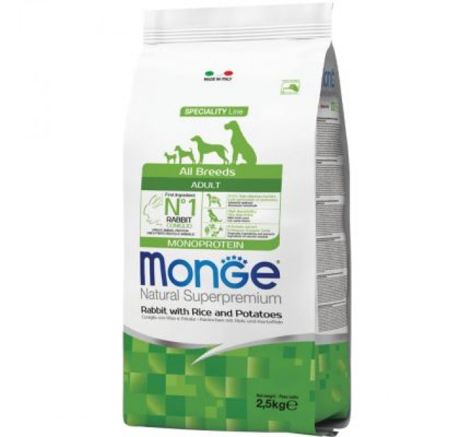 Monge Сухий корм для собак Monge Dog All breeds Adult зі смаком кролика та рису 2.5 кг (8009470011143)