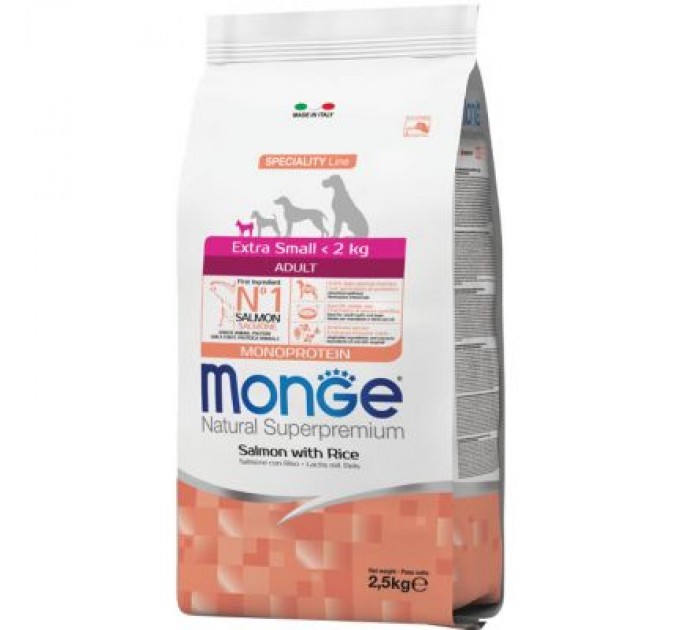 Monge Сухий корм для собак Monge Extra Small Adult Salm/Rice зі смаком лосося 2.5 кг (8009470011464)