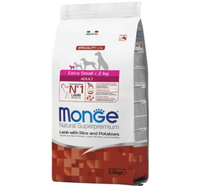 Monge Сухий корм для собак Monge Extra Small Adult зі смаком ягняти 2.5 кг (8009470011488)