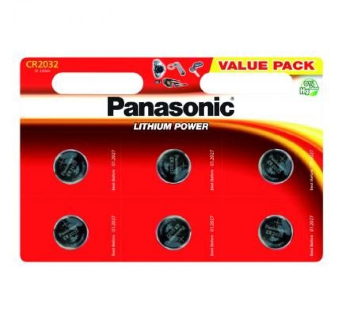 Panasonic Батарейка Panasonic CR 2032 Lithium * 6 (CR-2032EL/6B)
