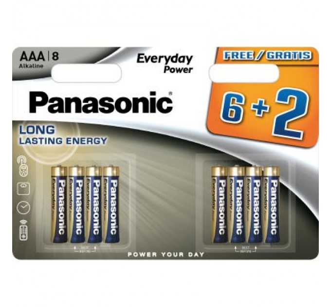 Panasonic Батарейка Panasonic AAA LR03 Everyday Power * 8(6+2) (LR03REE/8B2F)