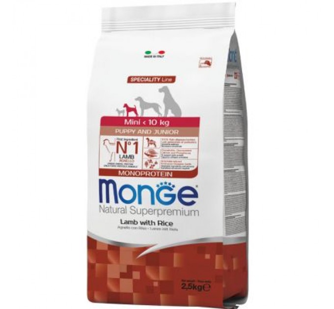 Monge Сухий корм для собак Monge Dog Mini Puppy&Junior зі смаком ягняти 2.5 кг (8009470011525)