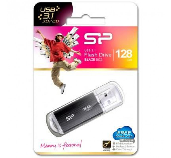 USB флеш накопичувач Silicon Power 128GB Blaze B02 Black USB 3.0 (SP128GBUF3B02V1K)