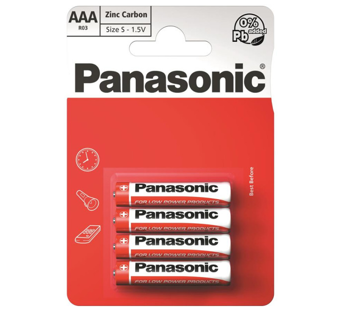 Panasonic Батарейка Panasonic AAA R03 RED ZINK * 4 (R03REL/4BP)