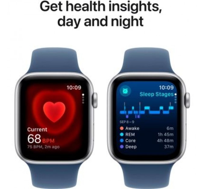 Apple Смарт-годинник Apple Watch SE 2024 GPS 44mm Silver Aluminium Case with Denim Sport Band - M/L (MXER3QH/A)