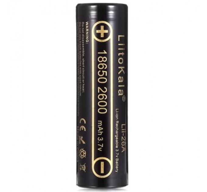 Liitokala Акумулятор 18650 2600mAh Li-Ion, (2450-2650mah), 3.7V (2.75-4.2V), Blac Liitokala (Lii-26A)