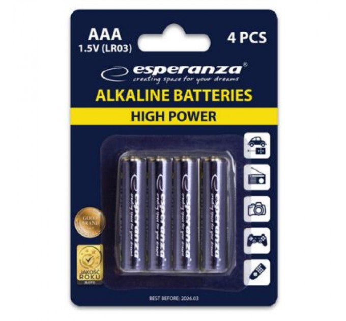 Батарейка Esperanza AAA LR03 Alkaline * 4 (EZB102)