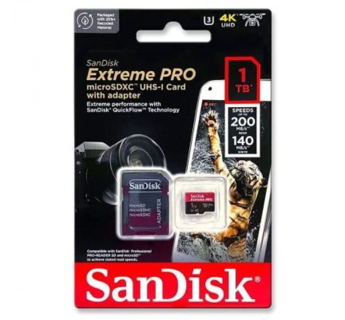 SanDisk Карта пам'яті SanDisk 1 TB microSDXC UHS-I U3 Extreme Pro+SD Adapter (SDSQXCD-1T00-GN6MA)