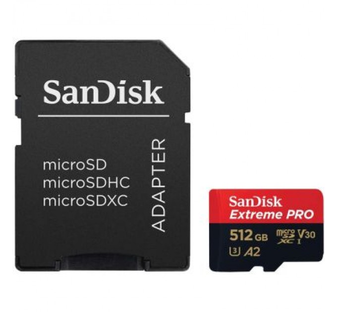 SanDisk Карта пам'яті SanDisk 512 GB microSDXC UHS-I U3 Extreme Pro+SD Adapter (SDSQXCD-512G-GN6MA)