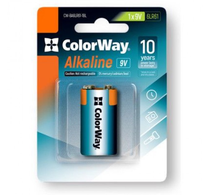 Батарейка ColorWay Крона 6LR61 9V Alkaline Power * 1 (CW-BA6LR61-1BL)