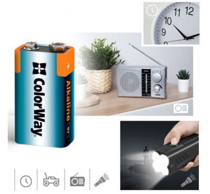 Батарейка ColorWay Крона 6LR61 9V Alkaline Power * 1 (CW-BA6LR61-1BL)