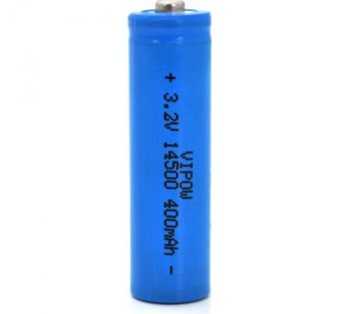 Vipow Акумулятор 14500 LiFePO4 (size AA), 400mAh, 3.2V, TipTop, blue Vipow (IFR14500-400mAhTT / 21438)