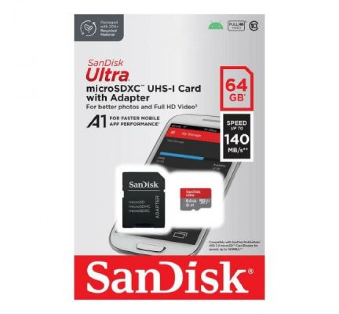 SanDisk Карта пам'яті SanDisk 64GB microSD class 10 UHS-I Ultra (SDSQUAB-064G-GN6MA)