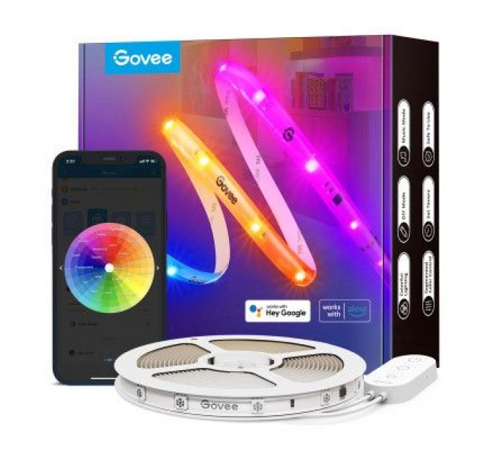 Світлодіодна стрічка Govee RGBIC Basic Wi-Fi + Bluetooth LED Strip Light With Protective Coating 10м Білий (H619C3D1)