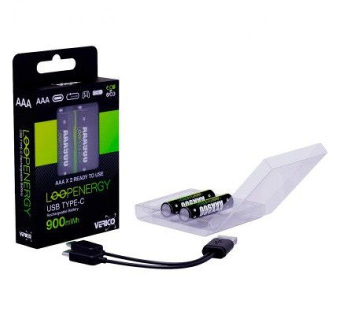 Акумулятор Verico AAA USB Type-C 600mAh 1.5V Li-ion * 2 (LoopEnergy) (1UDBT-A2WEB2-NN)