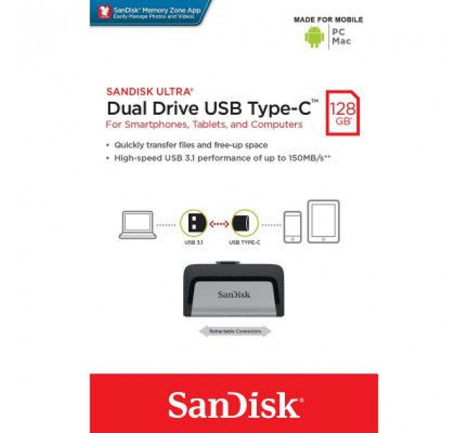 USB флеш накопичувач SanDisk 128GB Ultra Dual USB 3.0/Type-C (SDDDC2-128G-G46)
