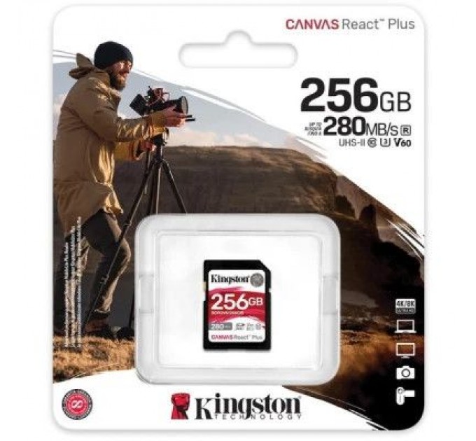 Kingston Карта пам'яті Kingston 256GB SDXC class 10 UHS-II U3 Canvas React Plus (SDR2V6/256GB)