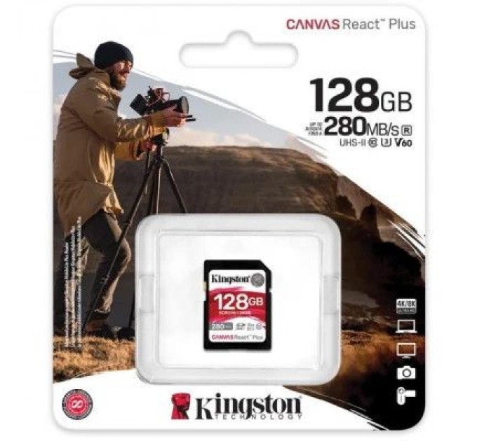 Kingston Карта пам'яті Kingston 128GB SDXC class 10 UHS-II U3 Canvas React Plus (SDR2V6/128GB)
