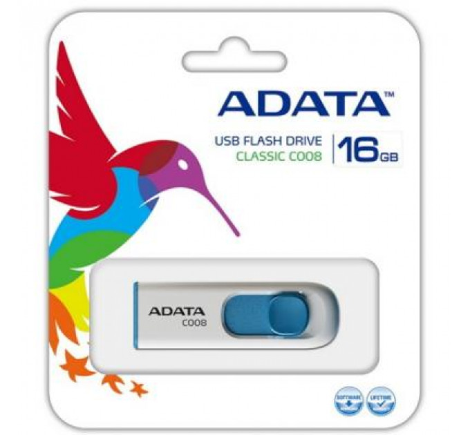 USB флеш накопичувач ADATA 16GB C008 White USB 2.0 (AC008-16G-RWE)