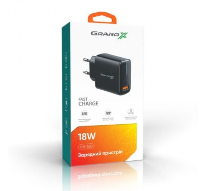 Grand-X Зарядний пристрій Grand-X Quick Charge QС3.0 3.6V-6.5V 3A, 6.5V-9V 2A, 9V-12V 1.5A USB (CH-550B)