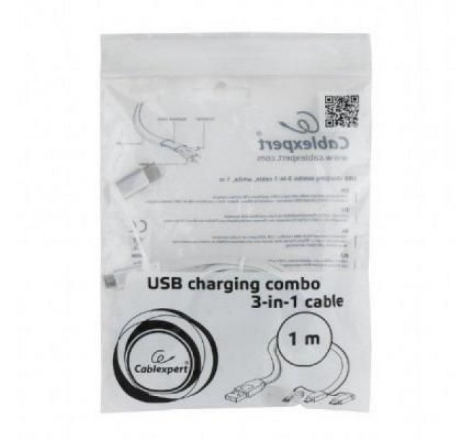 Cablexpert Дата кабель USB 2.0 AM to Lightning + Micro 5P + Type-C 1.0m Cablexpert (CC-USB2-AMLM32-1M-W)