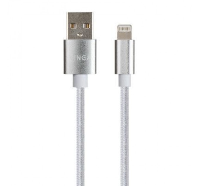 Дата кабель USB 2.0 AM to Lightning 1m nylon silver Vinga (VCPDCLNB1S)