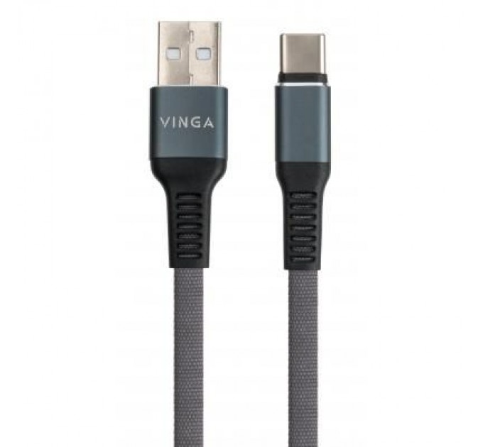 Vinga Дата кабель USB 2.0 AM to Type-C 1m flat nylon gray Vinga (VCPDCTCFNB1GR)