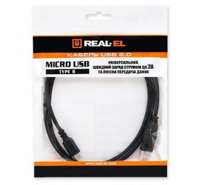 REAL-EL Дата кабель USB 2.0 AM to Micro 5P 2.0m Pro black REAL-EL (EL123500025)