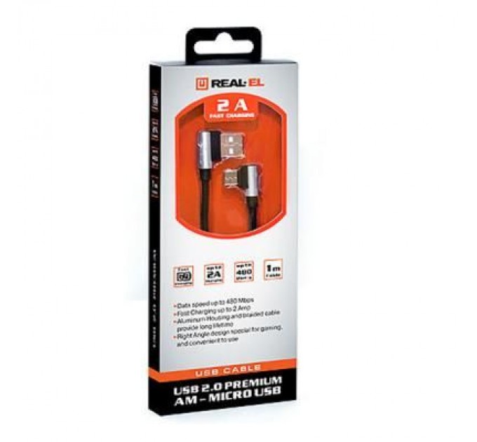 REAL-EL Дата кабель USB 2.0 AM to Micro 5P 1.0m Premium black REAL-EL (EL123500031)