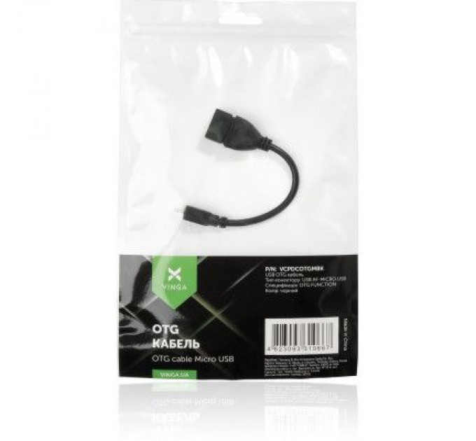 Vinga Дата кабель OTG USB 2.0 AF to Micro 5P Vinga (VCPDCOTGMBK)
