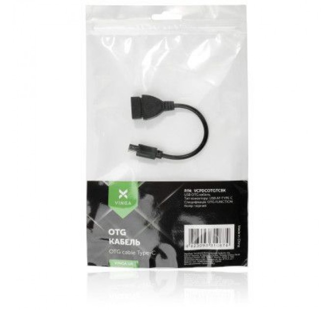 Vinga Дата кабель OTG USB 2.0 AF to Type-C Vinga (VCPDCOTGTCBK)