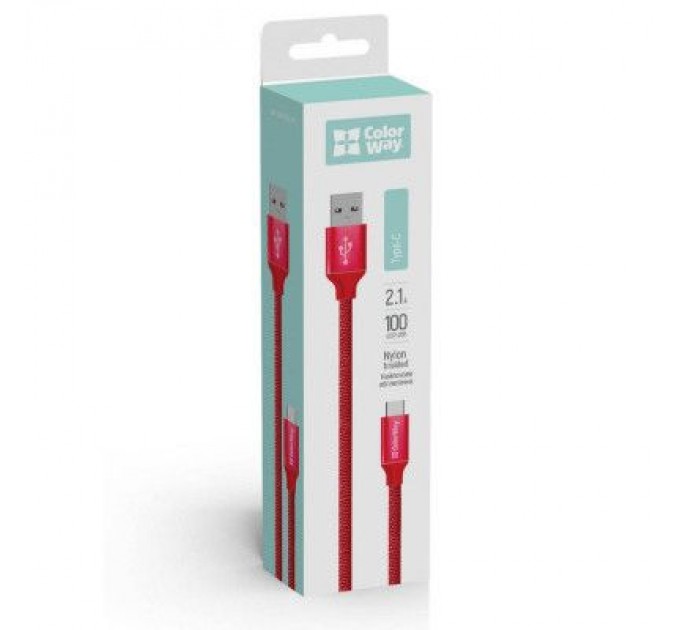 ColorWay Дата кабель Кабель Colorway USB - Type-C 2.1А 1м червоний ColorWay (CW-CBUC003-RD)
