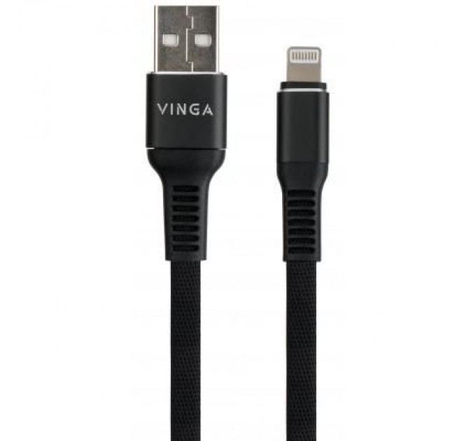 Vinga Дата кабель USB 2.0 AM to Lightning 1.0m flat nylon black Vinga (VCPDCLFNB1BK)